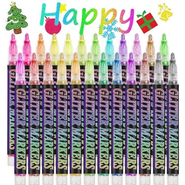Celepen Glitter Paint Markers 24 Pack Medium Tip Sparkle Glitter Makers for Canvas Fabric Rock Painting QuickDrying Metallic Shimmer Acrylic Glitter Paint Pens for Kids Adults DIY Crafts Card Making
