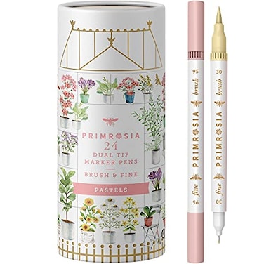 Primrosia 24 Pastel Dual Tip Markers Fine Tip and Brush Pens Perfect for art illustration drawing calligraphy and bullet journals