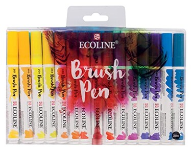 Ecoline Brush Pen Set of 30 Liquid Watercolour Pencils Basic Tones Mixable Brush Pens for Hand Lettering Drawing and Crafts