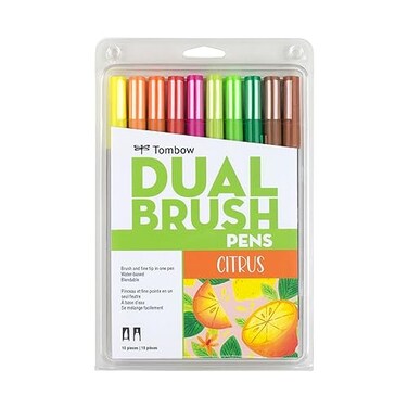 Tombow 56196 Dual Brush Pen Art Markers Citrus 10Pack Blendable Brush and Fine Tip Markers