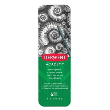 Derwent Academy Sketching Pencils 6 Degrees of Hardness Metal Tin 6 Count 2301945
