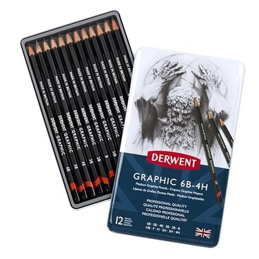 Derwent Graphic Drawing Pencils Medium Metal Tin 12 Count 34214