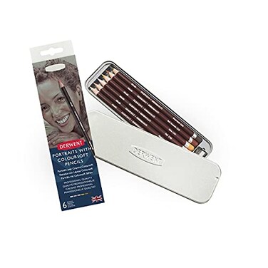 Derwent Colored Pencils ColourSoft Pencils Skintone Drawing Art Metal Tin 6 Count 2300217