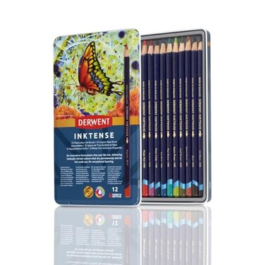 Derwent Drawing Pencils Inktense 4mm Core Metal Tin Watercolor 12 Coun