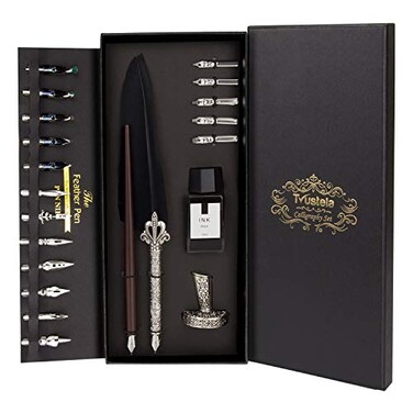 Trustela Calligraphy Set for Beginners Wooden Dip Pen Feather Quill 19 Nibs Ink Set Gift Box