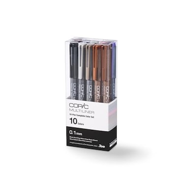 Copic Multiliner Set 10Pen Complete Color Set 03mm Waterbased pigment ink alcohol resistant and becomes waterproof when dry