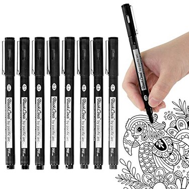 Pacific Arc Blackliner Black Fineliner Pens Set of 8 Differently Sized Fine Drawing Pens for Artists Sketching Journaling Hand Lettering and Calligraphy