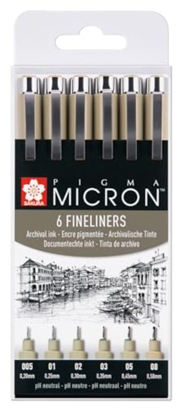 SAKURA Pigma Micron 6 Fineliners Pack of 6