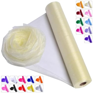 ICOSHOW Crystal Organza Fabric Tulle 16 by 50 Yards Sheer Fabric for Wedding Party Decoration Bridal Shower Tutu Roll Netting Spool Ribbon Wrapping Ivory