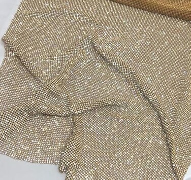 Creativesugar Craft Material Metal Sequin Mesh Fabric Cuttable for Clothing Bag Making Party Shoes Decorations Gold Rhinestones