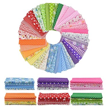 BDS-HOME 98X 98 42Pcs Cotton Print Fabric Bundle Squares PreCut Multicolor Design Printed Quilting Sewing Floral for Quilting Patchwork DIY Craft Scrapbooking Cloth RedYellowGreenBluePinkPurple