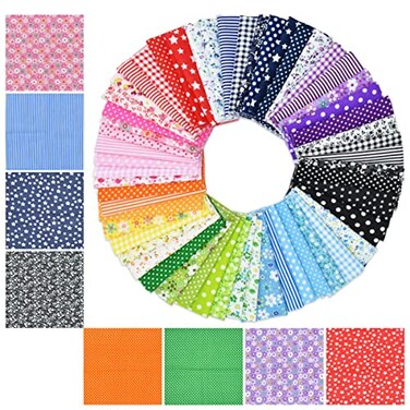 BDS-HOME 98X 98 56Pcs Cotton Print Fabric Bundle Squares PreCut Design Printed Quilting Sewing Floral for Quilting Patchwork DIY Craft Scrapbooking Cloth RedYellowGreenBluePinkPurpleBlackNavy