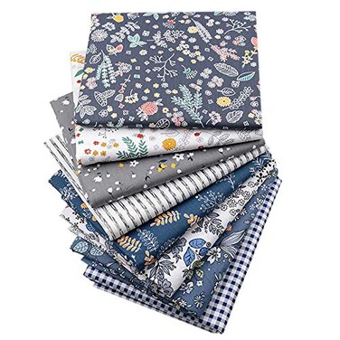 Hanjunzhao Checked Striped Floral Quilting Fabric Dark Blue Gray Fat Quarters Fabric Bundles18 x 22 inches