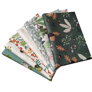 Qililandiy 7 Pcs Green Floral Fat Quarters Fabric Bundles Quilting Fabric Bundle Patchwork for Sewing Quilting and Crafting 18x22 inch