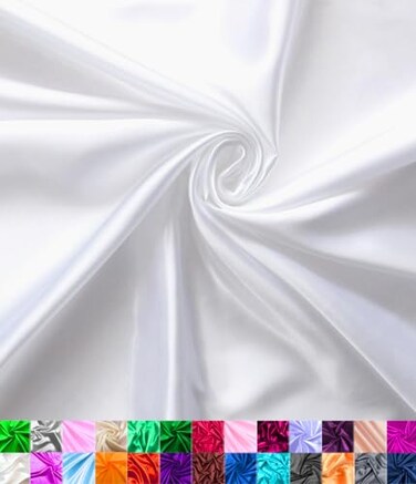 Barcelonetta Satin Fabric Decoration Sewing Shiny Luxury 60 Wide Roll Metallic Shiny Upholstery Lining Drapery DIY Crafts White 10 Yards