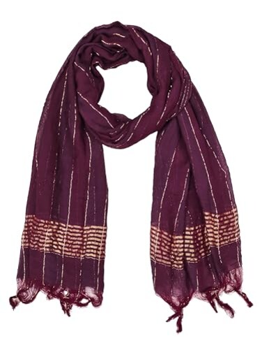 TRENDMALLS Womens Chinon Silk Golden Zari Weaving Stripes Design Dupatta D09Purple