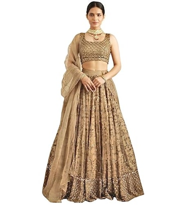 TRENDMALLS Womens Net Embroidery Lehenga Choli with Dupatta Ready to wear L144GoldXL