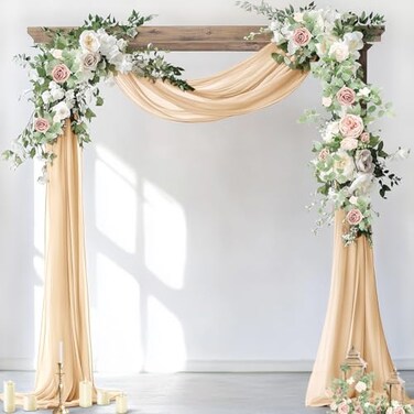 Socomi Wedding Arch Draping Fabric 2 Panels 29 x 19Ft Champagne Sheer Chiffon Curtain Drapes 6 Yards for Wedding Ceremony Birthday Party Decoration