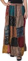 Exotic India Long Printed Dori Skirt from Gujarat with Patch Work Color Coca Mocha