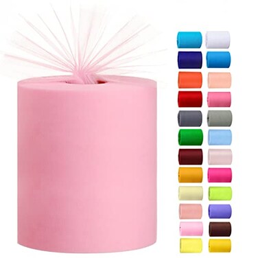 Miegecha Tulle Rolls 6 by 100 Yards 300 feet Tulle Roll Spool Fabric for DIY Tutu Skirts Wedding Baby Shower Crafts Decorations Party Supplies Pink