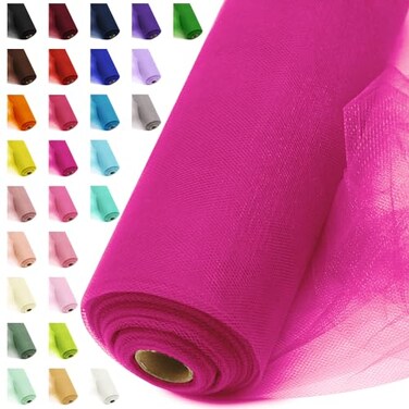 Ableme Deco 54 by 20 Yards Hot Pink Tulle Fabric Rolls Tutu Spool Bolt for DIY Wedding Decoration Baby Shower Tutu Skirt Gift Wrapping Large Matte Tulle Roll Packaging Fuchsia