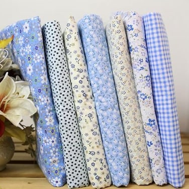 Enyolidimk 7Pcs Square Shape Flower Striped Polka Dot Cotton Fabric Fabric for Sewing 25x25cm Cotton Fabric Flower Polka Dot Bundle DIY Patchwork Quilt ClothCraft and Hobby Fabric Blue