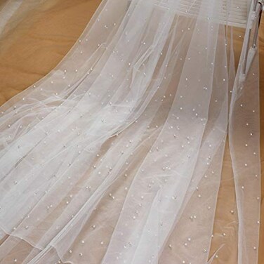 Labellezalady Quality Bride viel Pearls Tulle 180x63 for Dresses Off WhiteLight Ivory Tull Fabric