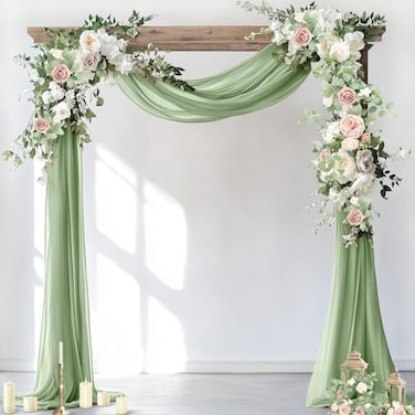 Socomi Wedding Arch Draping Fabric 1 Panel 29 x 19Ft Sage Green Sheer Chiffon Curtain Drapes 6 Yards for Wedding Ceremony Birthday Party Decoration