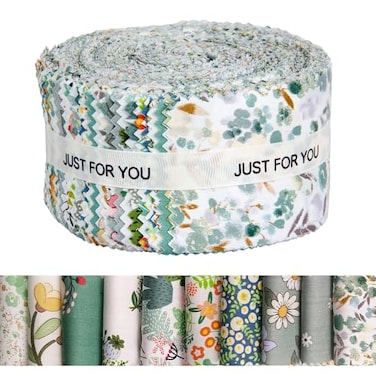wispaws 50pcs Jelly Roll Fabric for Quilting 25 inch Wide Jelly Roll Merchandise Cotton Assorted Jellyroll Floral Fabric for Sewing Quilting Crafting Green