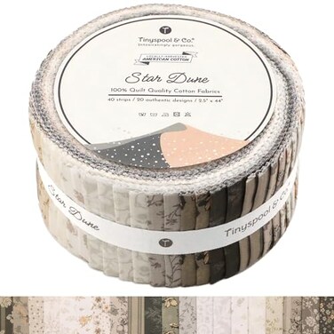 TinyspoolCo. Tinyspool Cos Twirlie Roll 40 Precut Quilting Fabric Strips for Quilting Supplies Crafting and Sewing Soft Cotton Strip for Blanket Rug Upholstery Home Decor and Purse Making Star Dune