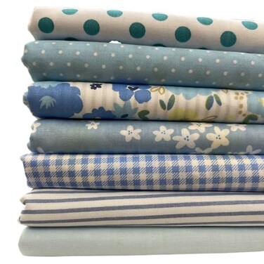 Antetek 7 pcs 20 x 20 Cotton Fabric DIY Making Supplies Quilting Patchwork Fabric Fat Quarter Bundles DIY for Quilting Cotton Patchwork Cushions Blue Flowers 20 x 20