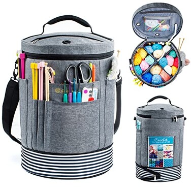 MYBAGZING Expandable Yarn Storage Organizer Crochet Bag Yarn Tote with Zipper Closure Yarn Holder for Crocheting and Knitting for Yarn Skeins Hooks Needles Accessories Gift for Crafters
