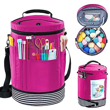 MYBAGZING Expandable Yarn Storage Organizer Crochet Bag Yarn Tote with Zipper Closure Yarn Holder for Crocheting and Knitting for Yarn Skeins Hooks NeedlesAccessories Gift for Crafters