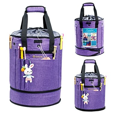 MYBAGZING Expandable Yarn Storage Organizer Crochet Bag Yarn Tote with Zipper Closure Yarn Holder for Crocheting and Knitting for Yarn Skeins Hooks NeedlesAccessories Gift for Crafters