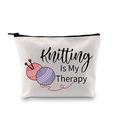 PXTIDY Knitting Makeup Bag Knitter Gift Knitting Is My Therapy Storage Bag Yarn Crocheter Gifts Grandma Crocheting Mom Gift