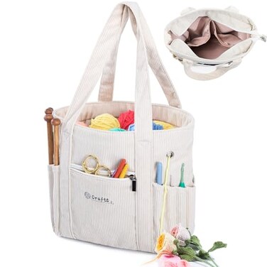 MYBAGZING Crochet Bag and Tote Corduroy Yarn Bag Yarn Holder and Storage for Crochet Hooks Knitting Accessories Mothers Day Gift