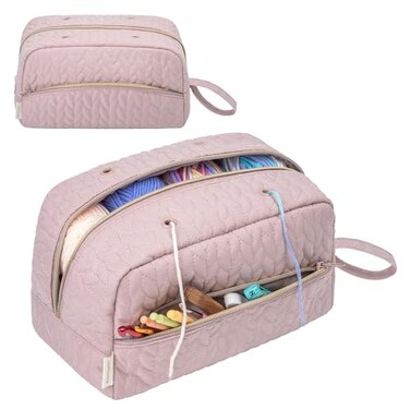 KarSyon Crochet Yarn Bag Knitting Bag Storage for Crocheting Accessories Crochet Hook Case Organizer Gift for Crochet Lovers Pink K3201