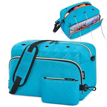 IBFUN Crochet Yarn Knitting Bag 2 Pcs Yarn Storage Organizer Crocheting Bags for Beginners with Shoulder Strap for Knit Accessories Needles Hooks