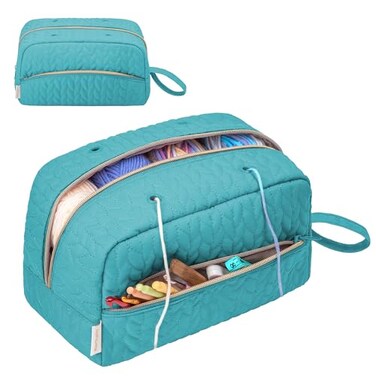 KarSyon Crochet Yarn Bag Knitting Bag Storage for Crocheting Accessories Crochet Hook Case Organizer Gift for Crochet Lovers Teal K3201
