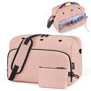 IBFUN Crochet Yarn Knitting Bag 2 Pcs Yarn Storage Organizer Crocheting Bags for Beginners with Shoulder Strap for Knit Accessories Needles Hooks
