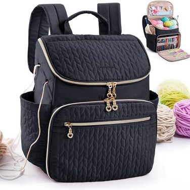 MYBAGZING Knitting Bag Backpack Large Crochet Backpack Crochet Bag Organizer Yarn Storage Organizer Yarn Holder with 10 Pockets for Crochet Accessories Knitting Crochet Supplies Crochet Gift