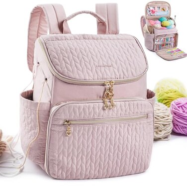 MYBAGZING Knitting Bag Backpack Large Crochet Backpack Crochet Bag Organizer Yarn Storage Organizer Yarn Holder with 10 Pockets for Crochet Accessories Knitting Crochet Supplies Crochet Gift