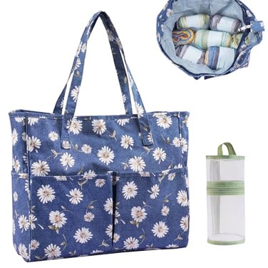 Hobekoee Crochet Bag Organizer Yarn Storage OrganizerPortable Yarn Bag with Multiple Pockets for Yarn Balls Knitting Crochet Accessories