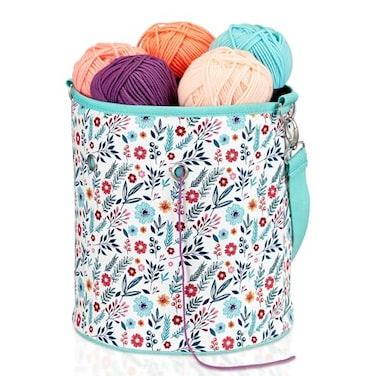 FINPAC Yarn Bag Crochet Knitting Tote Bag Storage Organizer for Crocheting Project Store Skein Ball Short Needles AccessoriesSpring Bloom