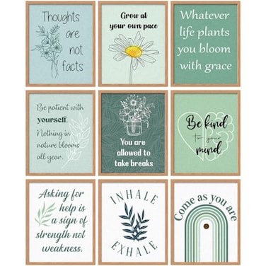 Lincia 9 Pcs Green Mental Health Posters Boho Office Decor Motivational Counselor Psychology Posters 8 x 10 in