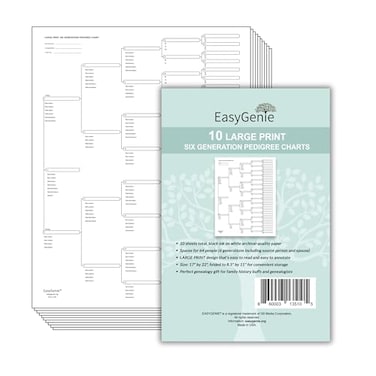 EASYGENIE 10 LARGE PRINT Six Generation Pedigree Charts for Family History ArchivalQuality Genealogy Forms