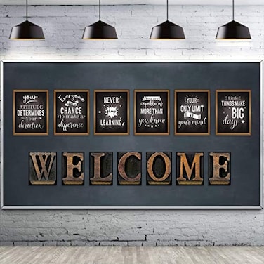 DUAIAI 13 Pieces Industrial Chic Bulletin Board Posters Inspirational Quote Positive Affirmation Motivational Posters with Welcome Sign for School Decor Classroom Decorations