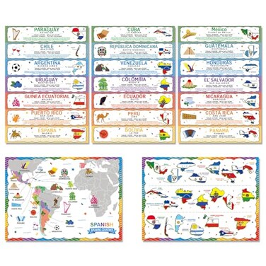 gisgfim 18 x 12 in Spanish Speaking Countries with Map Posters Set Spanish ESL Classroom Learning Materials Spanish Classroom Decorations Latin American Country Learning Poster Students and Teachers