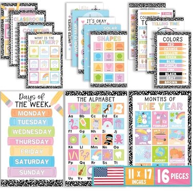 Hadley Designs 16 Educational Posters for Classroom Must Haves Laminated PreK Posters for Toddler Homeschool Essentials Toddler Preschool Learning Activities Kindergarten Classroom Decor