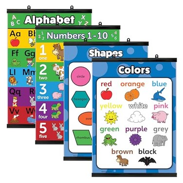 Palace Learning 4 pack ABC Alphabet Numbers 110 Shapes Colors Poster Set Toddler Educational Charts LAMINATED 18 x 24